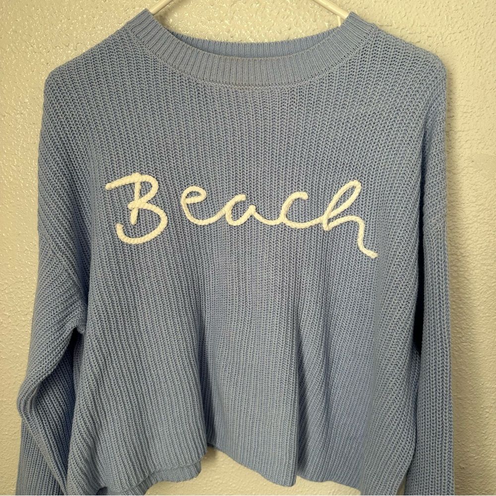 Moon & Madison Light Blue Knit Beach Sweater Coverup Lightweight Boho Beachy M - Picture 2 of 4